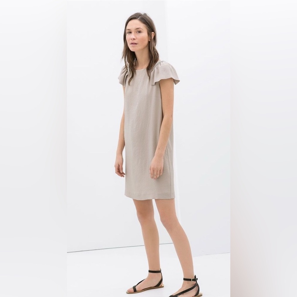 ZARA nude dress with chain detailed shoulders